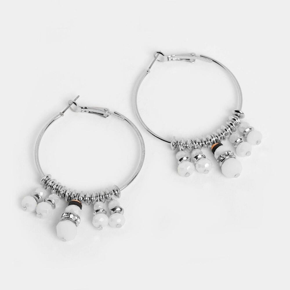 Beaded Snowman Hoop - Silver - Christmas